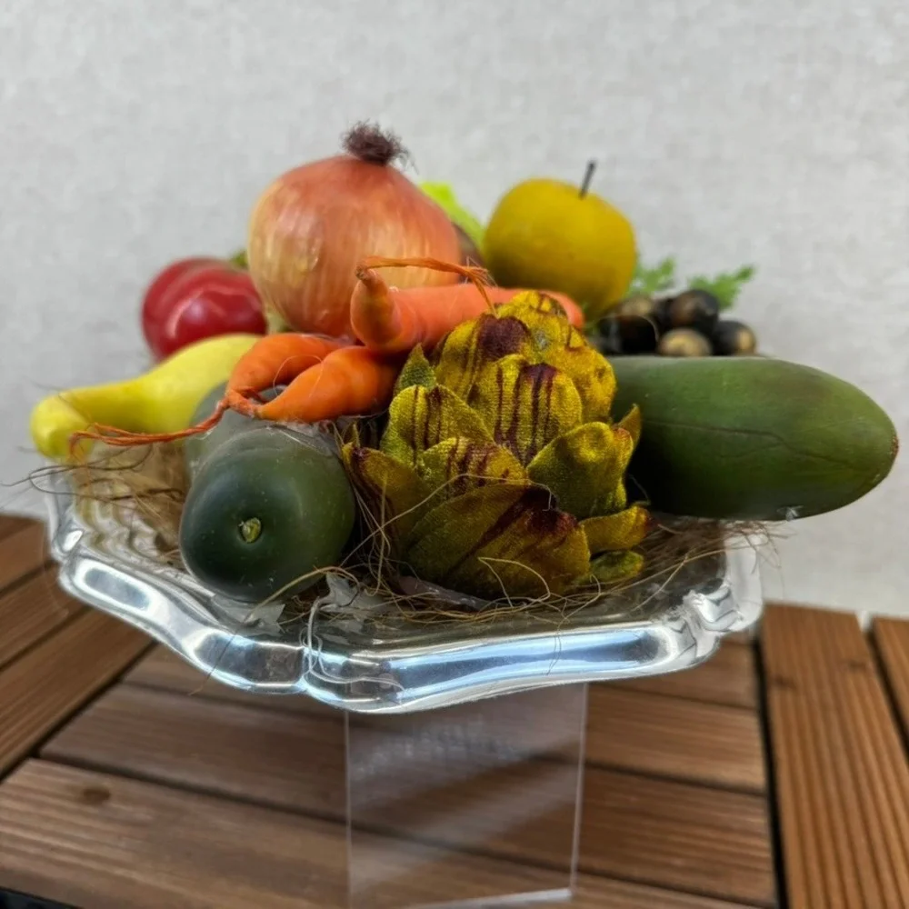 Vtg Artificial Vegetable Fruit Display Platter Realistic Decor Arrangement